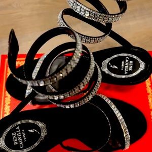 Rene Caovilla Margot 
Black suede satin/crystal strass size 40